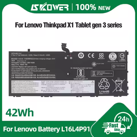 42WH L16L4P91 Laptop Battery for Lenovo ThinkPad X1 Tablet GEN 3 3rd TP00089A SB10K97599 01AV453 01A