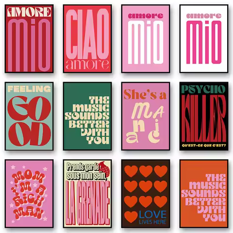 Minimalism Decor Posters Quotes Wall Art Canvas Painting Inspired Music Ciao Amore With Love Prints 