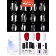 Aillsa Almond Nail Tips Gel Glue Kit: 240pcs Tips, Dehydrator, Top Coat, UV/LED, Files for DIY or Gi