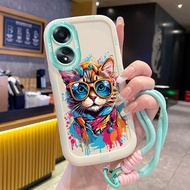 เคสสําห OPPO A58 4G A58 5G A58X 5G A78 5G A1X 5G A2X 5G เคสโทรศัพท์แมวบุคลิกซิลิโคนสายคล้อง
