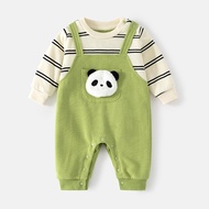 Baby Long Sleeves Romper Clothes Autumn Panda Striped Jumpsuits Baby Boys Girls Bodysuits 0-2 Years