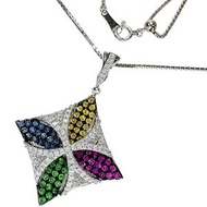 Pre-owned Color's necklace featuring 1.09ct multicolored sapphires and 0.69ct diamonds in 18K white 