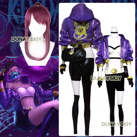 KDA Akali Cosplay Costume GAME LOL KDA Akali Cosplay Costume Women Outfit Purple Coat Pants Gloves B