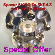 Spacer 5h100 To 5h114.3 x 67 x 67 x 15mm 1 Pair (2pc)