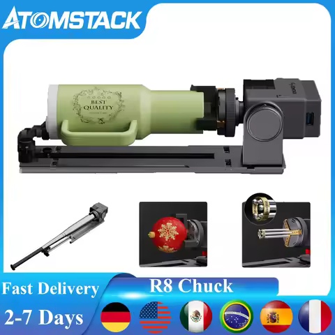 ​​ATOMSTACK R8 Laser Rotary Roller Jaw Chuck Attachment for Engraving Cylindrical Objects like Wine 