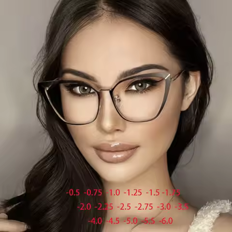 Big Riangular Cat Eyes Frame Clear Lens Glasses Simple Myopia Nerd Spectacles Degree -0.5 -1.0 -2.0 