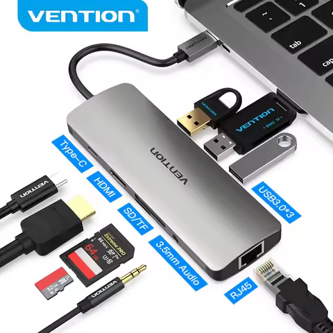 Vention USB-C HUB Type C HUB to USB 3.0 Thunderbolt 3 HDMI 3.5mm Audio RJ45 Adapter for MacBook Pro 