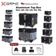 OFF-X Aluminium Motorcycle Top Box (28L/36L/45L/55L/65L)  - Free Back Rest Motor Box Belakang (Free 
