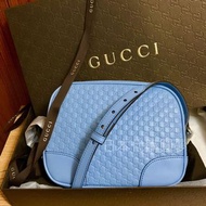 全新 Gucci 牛皮 藍色 淺藍色 水藍色 肩背包 斜背包 小包 WOC 保證真品 正品 GG logo 附背帶