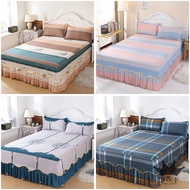 3 IN 1 Set Super King/Queen/Single Size BedSheet+2 Pillowcases Bed Skirt Non-slip Bed Skirt Single Piece Mattress Protective Cover