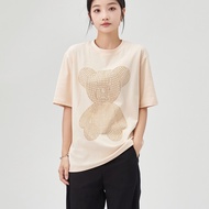Eyouth 13155 Women's Oversized T-Shirt with Geometric Bear Print - Casual Loose Fit Short Sleeve Tee