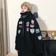 LV Winter Coat Jacket Men Women Black Wool Woolen Coat Patch Imported
