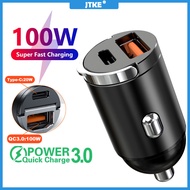 JTKE 100W QC3.0 PD Car Charger 5A Fast Charging 2 Port 12-24V Car USB Type-C Charger Power Adapter
