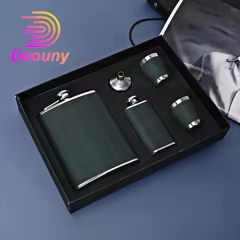 DEOUNY 80Z and 20Z 2 flasks Portable Flagon Hip Flask set with cups for Whiskey Vodka Wine Pot Alcoh