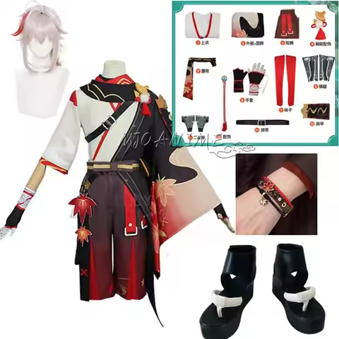 Genshin Impact Kaedehara Kazuha Cosplay Costume Halloween Carnival Samurai Costume Wig Red Glasses