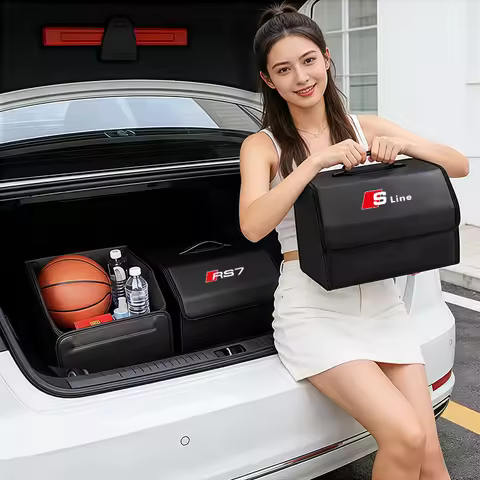 Large Capacity Leather Storage Box Car Trunk Organizer Case For Audi Sline A3 A4 A5 A6 A7 A1 A2 A8 Q