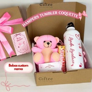 HAMPERS SECRET TUMBLER SPORTY CUSTOM NAME COQUETTE CHOCOLATE DOLL DRINKING BOTTLE CHOCOLATE RIBBON V