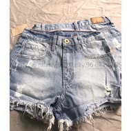 Women's bright blue denim jeans shorts with little tears