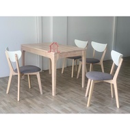 Gf Lux x2/x4 4ft/120cm solid rubber wood dining table with 4 chairs/ meja makan