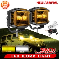 New 5Inch Side Shooter LED Work Light 80000LM Spot Flood Beams White &amp; Amber Side Shooter Light Free Wire Kit for Car 4x4 Offroad Truck Jeep 12V 24V