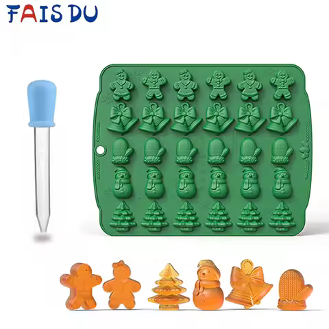 FAIS DU Christmas Chocolate Candy Molds 3D Snowflake Snowman Xmas Tree Cane Silicone Mold DIY Cake D