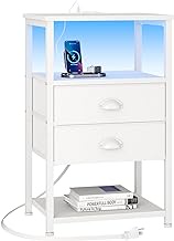Furologee 3 Tier End Table with 2 Drawers/White