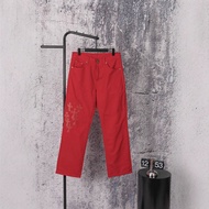 C*.H  Original Label 1:1  Paris Limited Edition Red Cross Patch Leather Red Jeans Unisex  Good Value