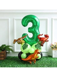 21入組熱帶叢林主題派對裝飾,包括30英寸數字氣球（1-9）,小恐龍氣球,野生動物棕梠葉,適用於生日派對