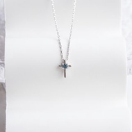 倫敦藍托帕石925純銀十字架項鍊