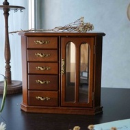 日本古道具雜貨-木製古銅金提把五層抽屜昭和六邊形音樂珠寶櫃