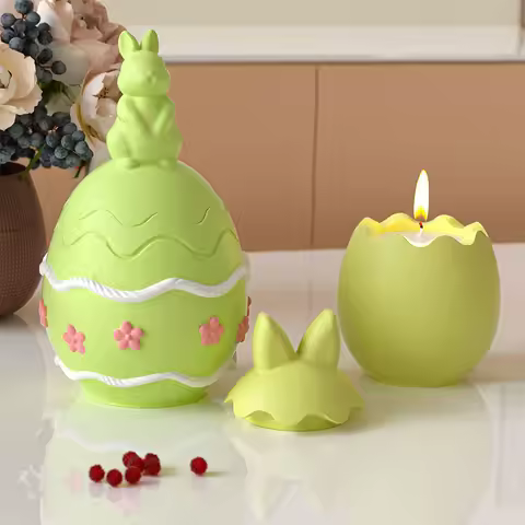 Easter DIY Silicone Mold Set for Bunny Egg Storage Jar & Candle Cup Make Plaster Resin Craft, Poppy 