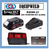 Europa Hilt E20SK-21 STARTER KIT SET (20Vx2.0AH + 20V FAST CHARGER + TOOL BAG) E20AG EBL20AG E20HD E