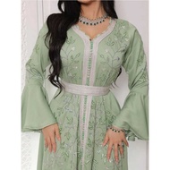 Indian Turkish Muslim Women Diamond Wedding Evening Dress Lace Belted Abaya Morocco Caftan Robe
