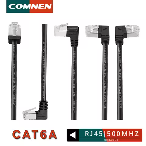 COMNEN Cat6a RJ45 90 Degree Angle Ethernet Cable Slim Patch Cord Lan Cable UTP RJ 45 for Patch Panel