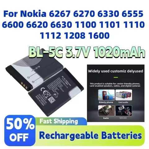 New BL5C BL-5C 3.7V 1020mAh Lithium Li-ion Battery for Nokia 6267 6270 6330 6555 6600 6620 6630 1100