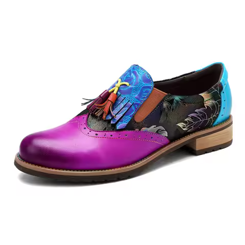 Socofy Raffan Retro college style brogue tassel fashion leather women's shoes flat shoes