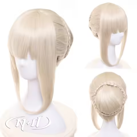 ND Saber Alternative Cosplay Wig Anime Fate/Stay Night Heaven's Feel Long Light Gold Ahoge Disk Cosp