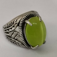 Stainless Steel Mens Ring With Green Cat Eye Stone. Cincin Steel Lelaki Batu Mata Kuching Hijau.