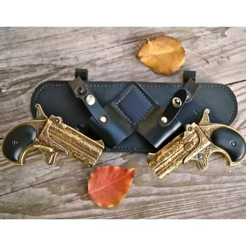 Steampunk Gothic Dual Pistol Holster Leather Double Derringer Holder Bag Western Cowboy Larp Kit Min