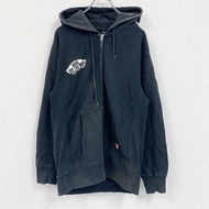 VANS 全拉鍊連帽衛衣/運動衫，褪色款，大號Logo，黑色，L碼，古著