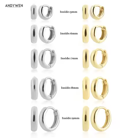ANDYWEN 925 Sterling Silver Gold 3.5mmThick 5mm to 9 mm Circle Huggies Piercing Clip Circle Pendient
