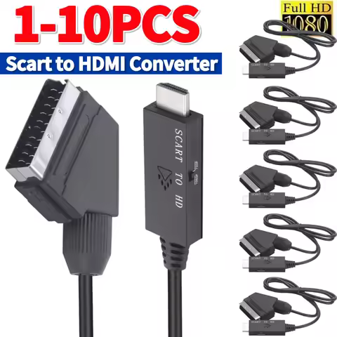 1M Video Audio Converter Adapter Scart To HDMI-compatible 1080P Video Converter Adapter DC 5V Micro 