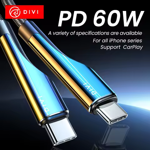 DIVI 60W Type C To USB C Cable For iPhone17 16 15 iPad MacBook Samsung Xiaomi PD Fast Charging Charg