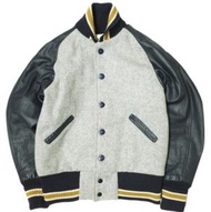 二手 SKOOKUM 獎牌夾克，美國製造，皮質袖子，30 碼，灰/藏青色。體育場夾克，法老外套，外套。