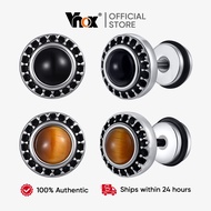 Vnox Small Black Stone Stud Earrings for Men Boys,Vintage Stainless Steel Ear Studs,Trendy September
