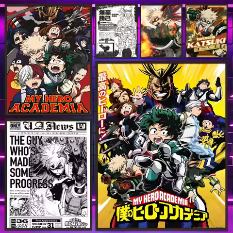 B-Bakugo Katsuki mMy Hero Academias Poster Versatile HD Waterproof Wall Art Self-Adhesive Decor for 