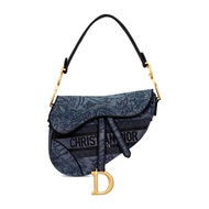 Tas handbag ladies DIOR Saddle Bag Denim Blue Embroidery