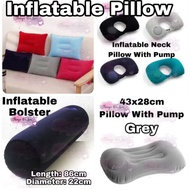 [SG-FREE🚚] Inflatable Pillow Bolster Travel Portable Velvet Self Pump Blow Up Neck Deflatable Pump C