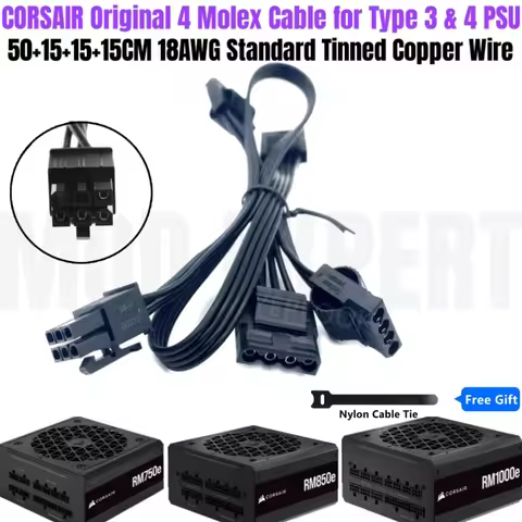 6Pin to 4x Molex IDE 4Pin Straight, Perif PATA Fan Power Cable for Corsair RM1200e, RM1000e, RM850e,