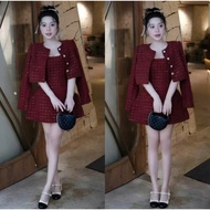 Women's tweed evening dress Set short metallic evening gown with 2-strap winter lady's evening gown